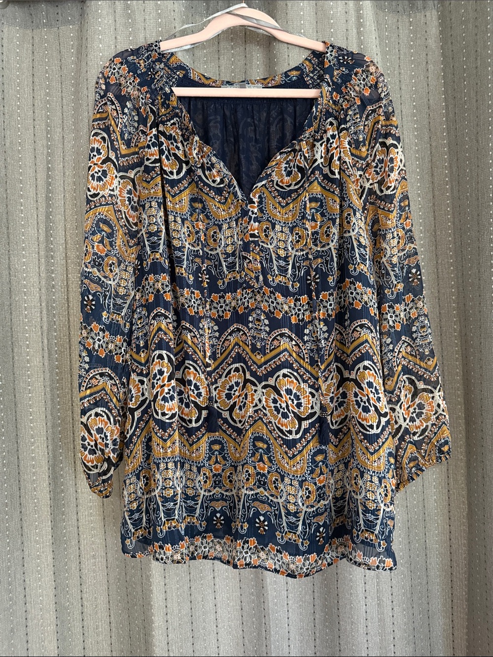 danielrainn Navy Boho Floral Tassel Peasant Blouse Size 2X